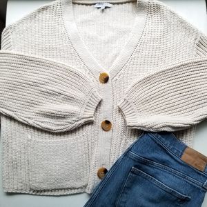 Ivory Button Down Bubble Sleeve Cozy Neutral Oversized Cardigan Sweater